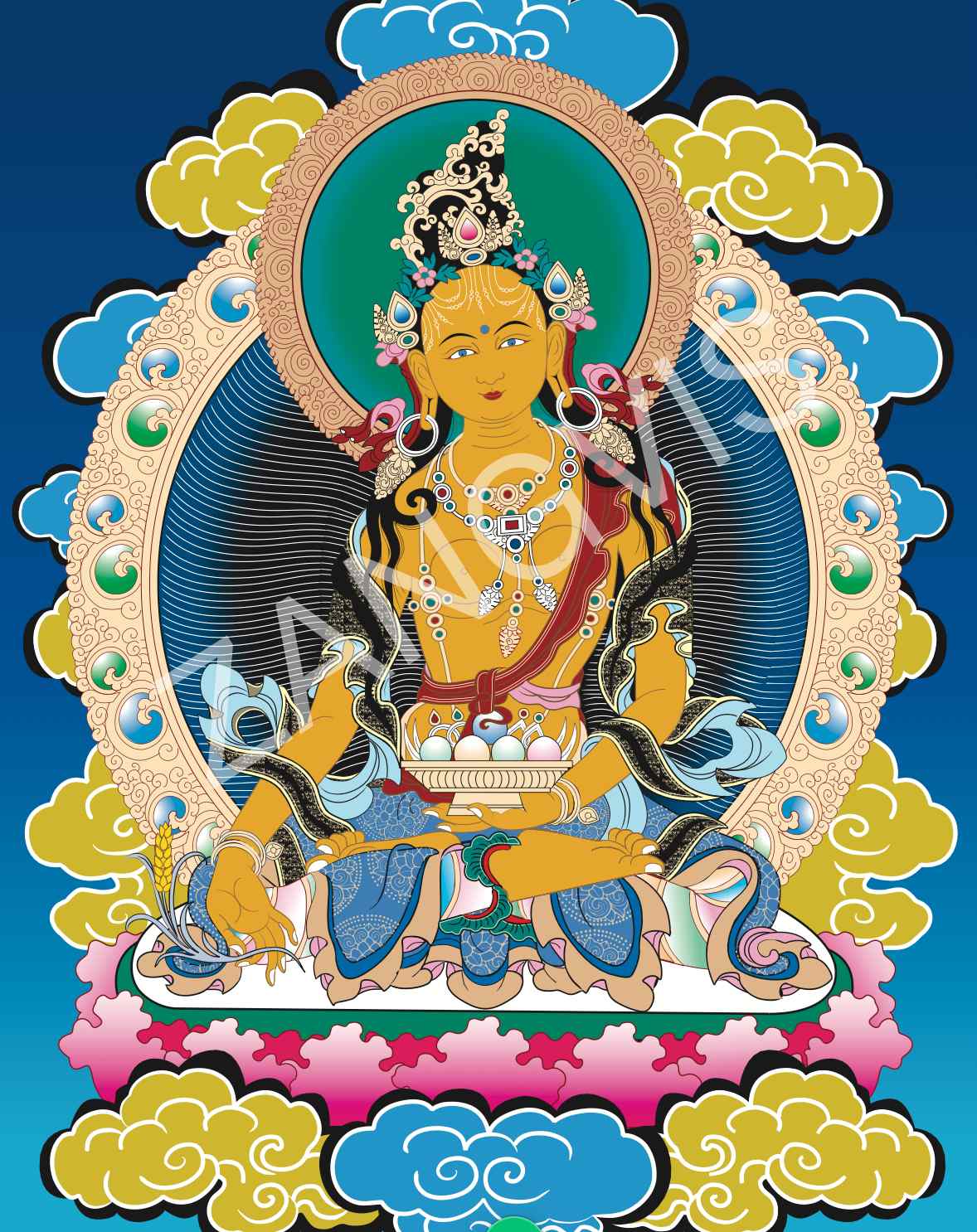 财源天母 手绘天然矿物颜料财源天母唐卡挂画 客厅玄关招财保平安藏式佛像画 - 图片 1